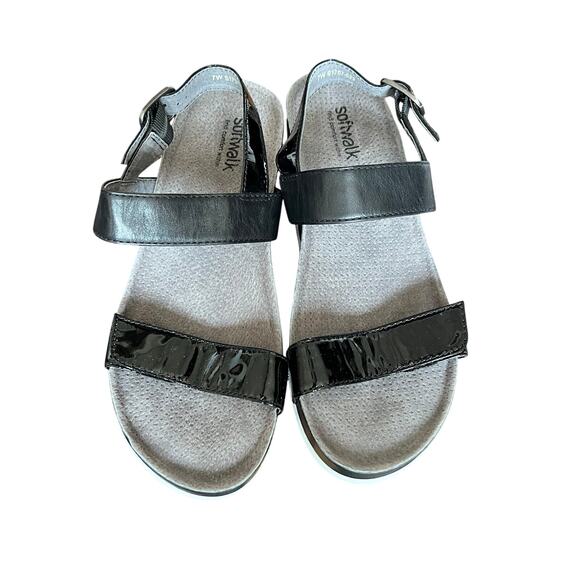 SoftWalk Black Wedge Sandals Comfort Footbed Adjustable Straps Shoes Size 7W - Picture 3 of 7